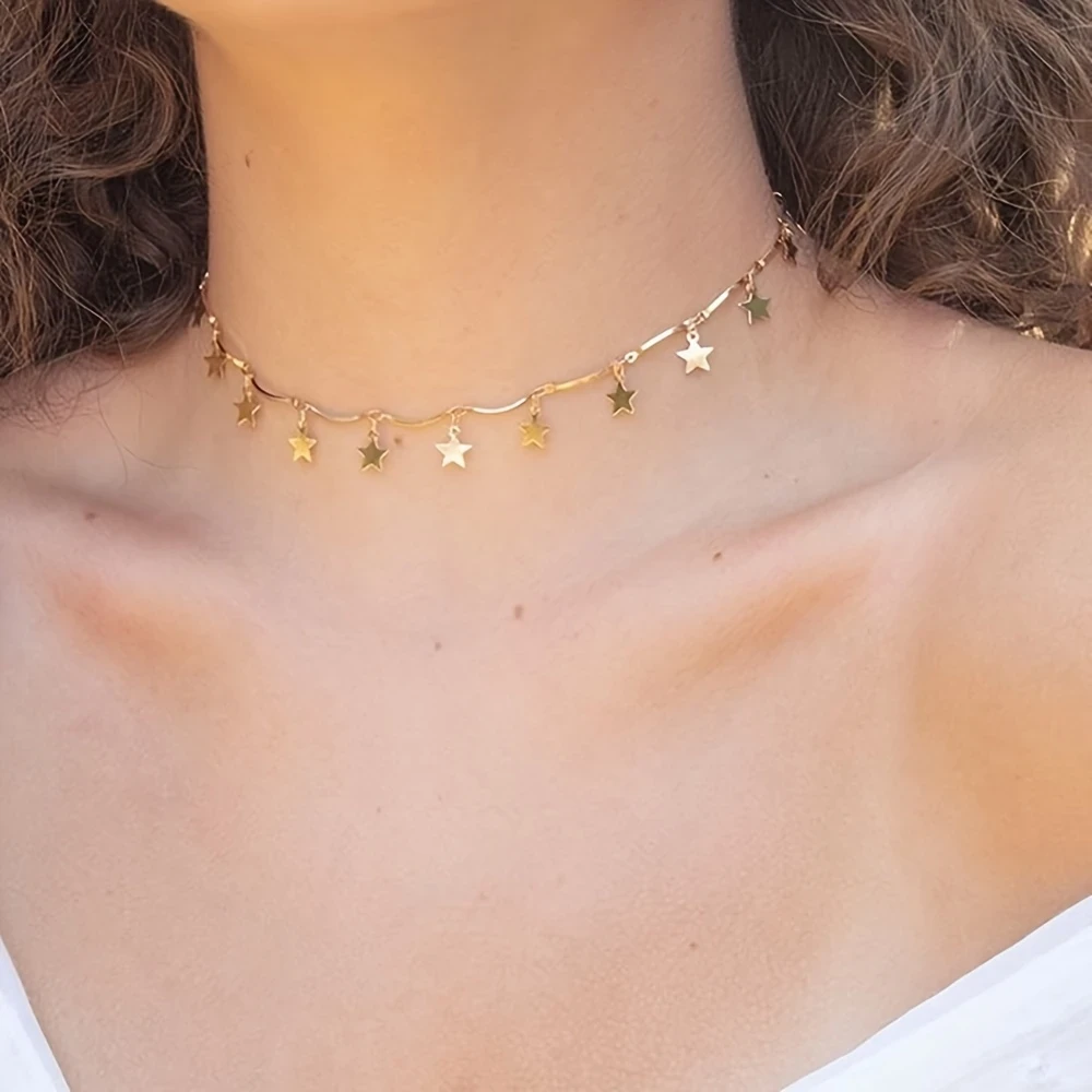 Elegant Style Star Pendant Curved Handmade Necklace – Alloy Clavicle Chain, Perfect for Daily Wear, Parties, and Gifts for Women
