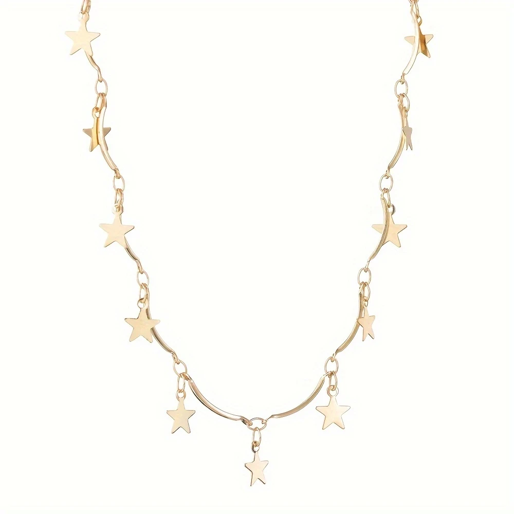 Elegant Style Star Pendant Curved Handmade Necklace – Alloy Clavicle Chain, Perfect for Daily Wear, Parties, and Gifts for Women