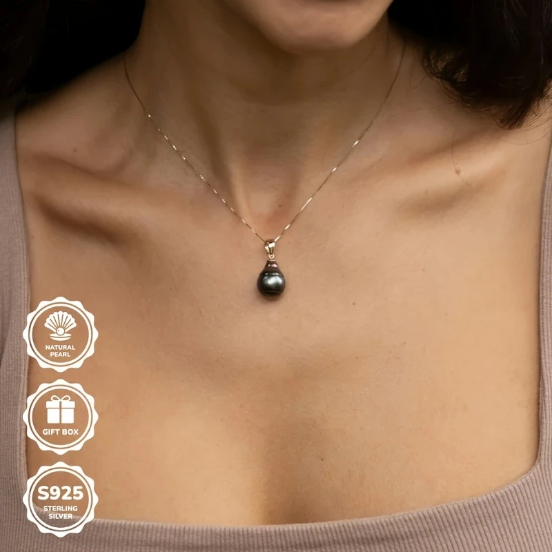 Sea Water Tahitian Pearl Pendant – Water Drop Baroque Sea Water Pearl with S925 Silver Seed Buckle