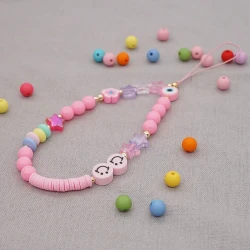 Smiley Soft Ceramic Mobile Phone Rope Hanging Jewelry Five-pointed Star Beaded Mobile Phone Chain Female
