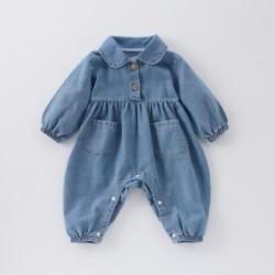 Cute Lapel Denim Rompers Jumpsuit
