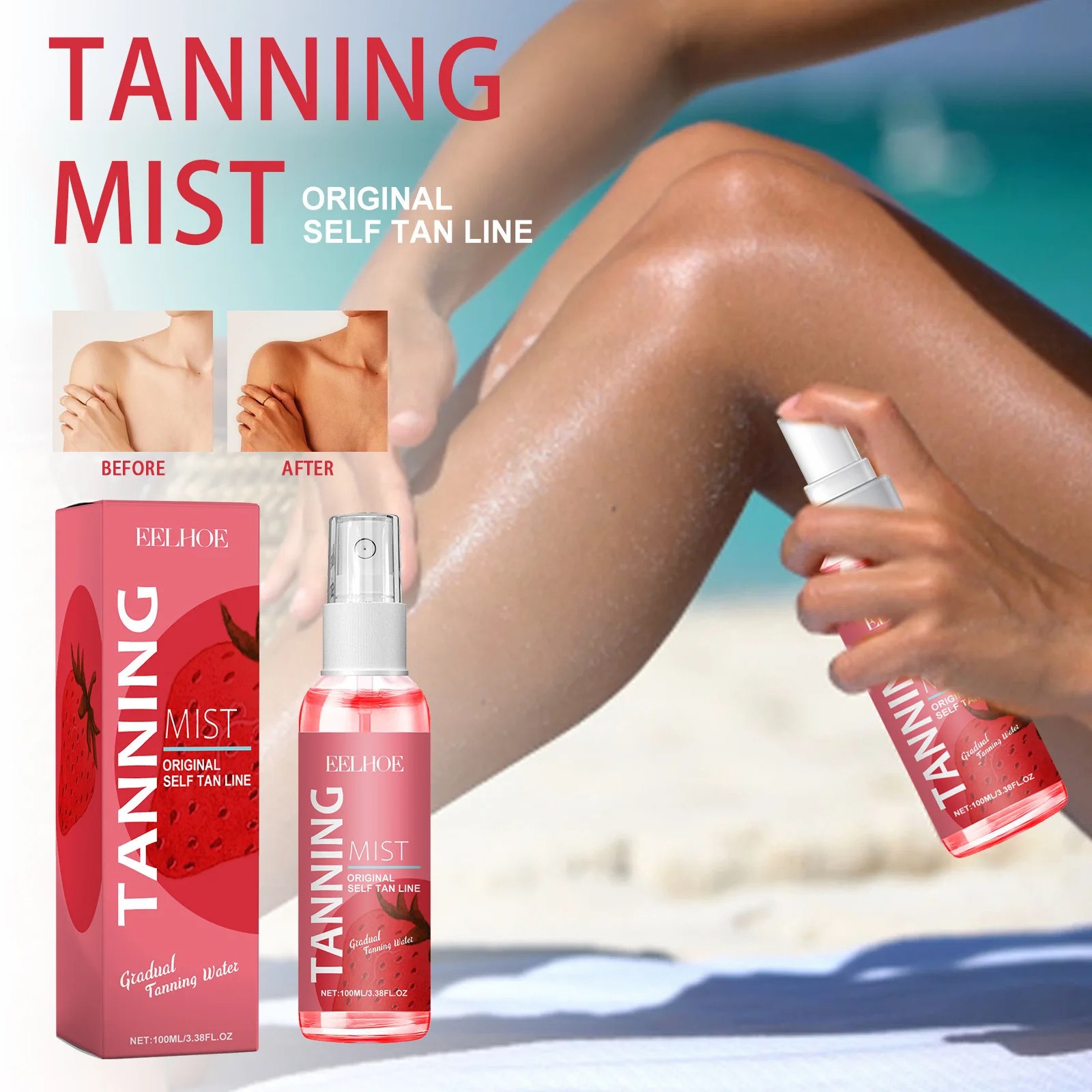 Strawberries Body Quick Tanning Spray – Sunless Summer Tan Bronzer Lotion, 100ml