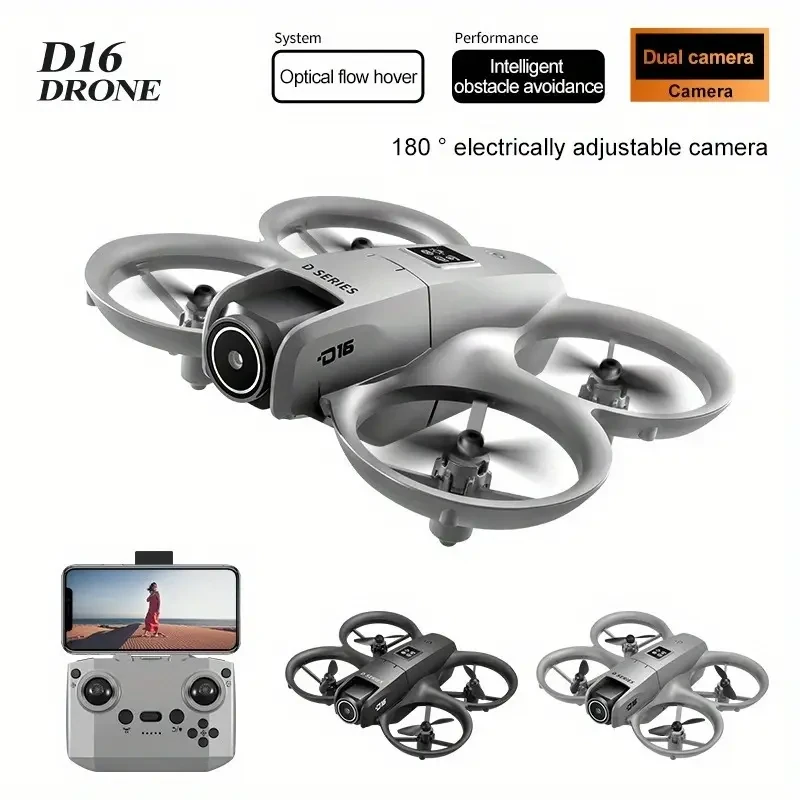 D16 Drone with Dual HD Camera, Propeller Safety Design, 360° Full Protection