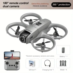 D16 Drone with Dual HD Camera, Propeller Safety Design, 360° Full Protection