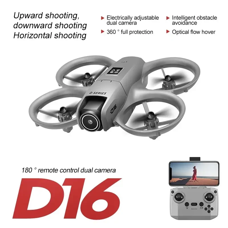 D16 Drone with Dual HD Camera, Propeller Safety Design, 360° Full Protection
