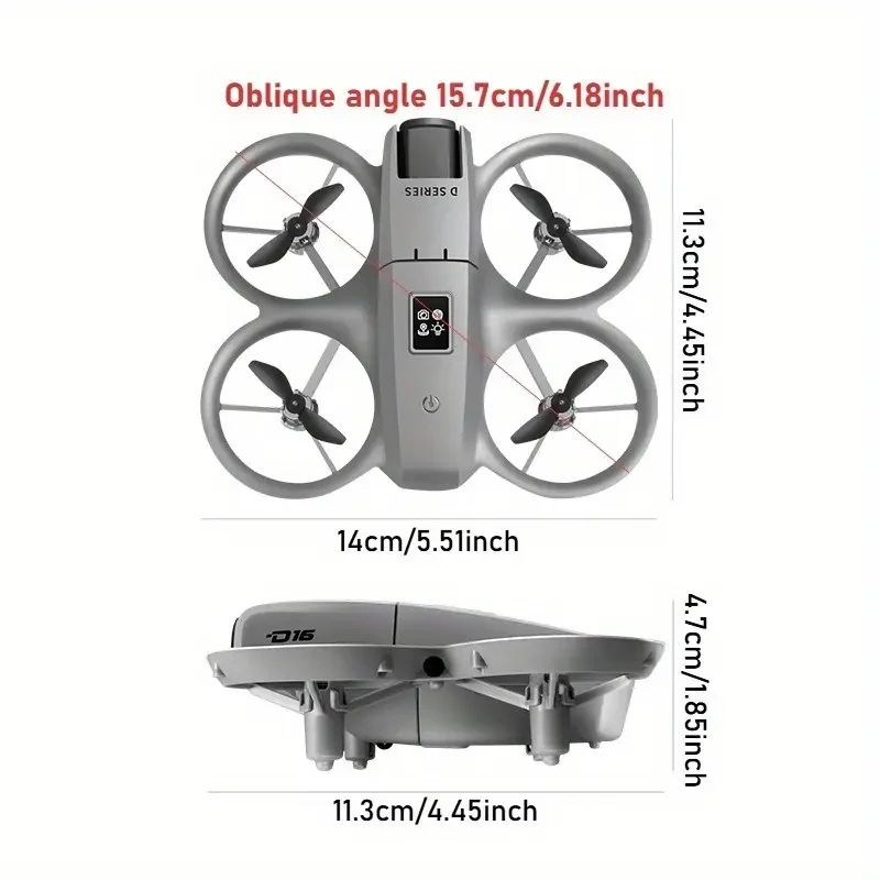 D16 Drone with Dual HD Camera, Propeller Safety Design, 360° Full Protection
