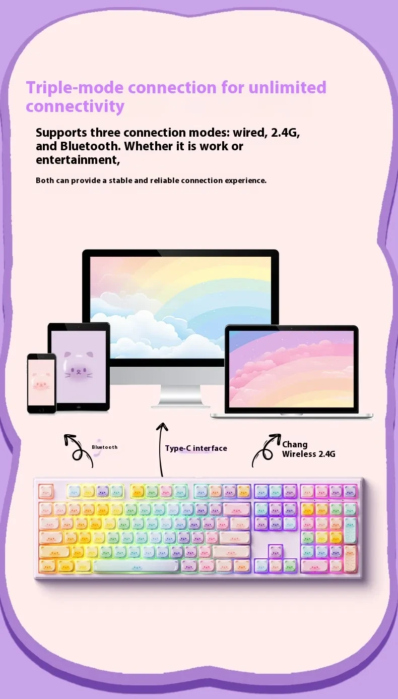 Colored Sugar Cat Mechanical Keyboard The Third Mock Examination Bluetooth