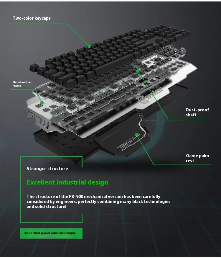 Green Axis Metal Panel With Wrist Splint Wired Professional Gaming Keyboard