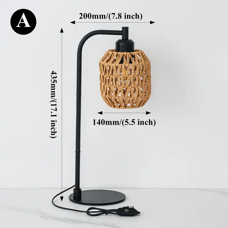 1pc Hand-Woven LED Table Lamp – Dimmable USB-Powered Desk Light with Warm Yellow Glow, Adjustable Brightness (200-350 Lumens), E27 Base, Perfect for Bedroom, Office, Living Room, or Gift Idea