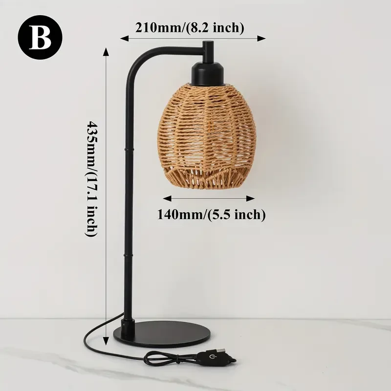 1pc Hand-Woven LED Table Lamp – Dimmable USB-Powered Desk Light with Warm Yellow Glow, Adjustable Brightness (200-350 Lumens), E27 Base, Perfect for Bedroom, Office, Living Room, or Gift Idea