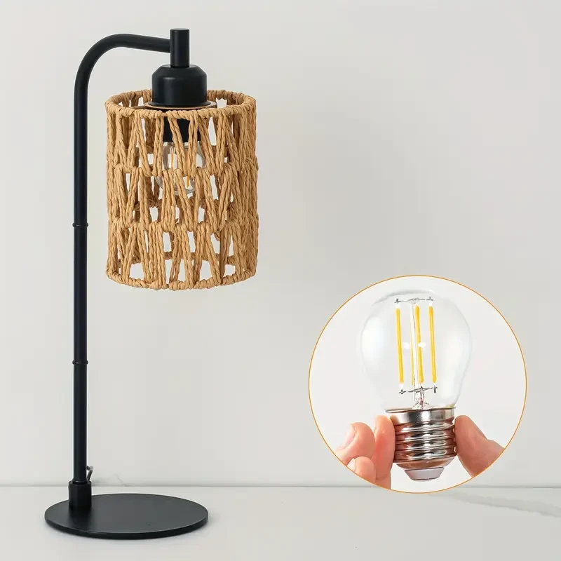 1pc Hand-Woven LED Table Lamp – Dimmable USB-Powered Desk Light with Warm Yellow Glow, Adjustable Brightness (200-350 Lumens), E27 Base, Perfect for Bedroom, Office, Living Room, or Gift Idea