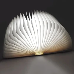 Foldable Wooden LED Desk Lamp – USB Rechargeable with Nickel Battery, Polished Metal Finish, Switch Control, Compatible with Google Assistant for Bedroom, Office, Bookshelf Decor, Gift Idea