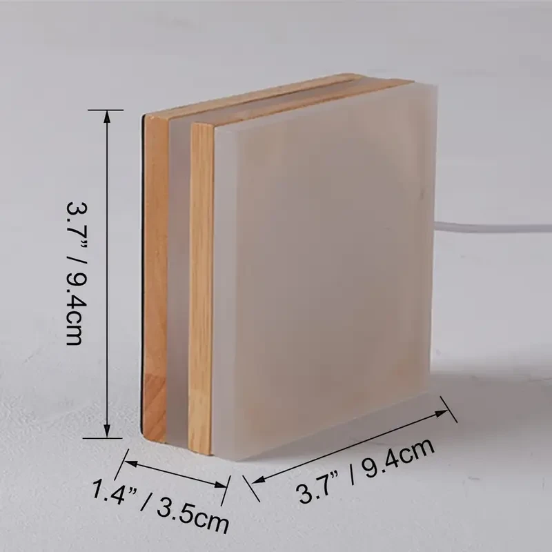 Square Wooden Art Table Lamp – 3 Colors, 9 Adjustable Brightness Levels, USB Energy-Saving, Natural Warm White Light, LED, with Push Button Control, Dimmable, Made of Real Wood, for Bedroom, Study, Living Room, Indoor Use