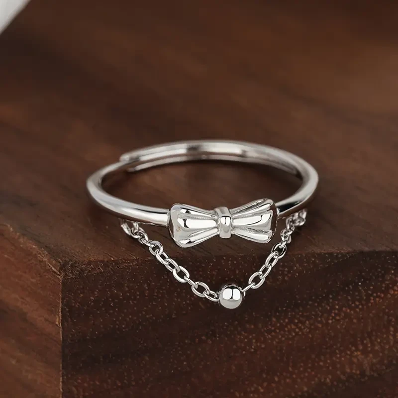 1pc S925 Silvery Bow Tie Bracelet – Elegant & Versatile Adjustable Open Ring for Women, Perfect for Travel, Daily Wear, Valentine’s Day & Mother’s Day Gifts