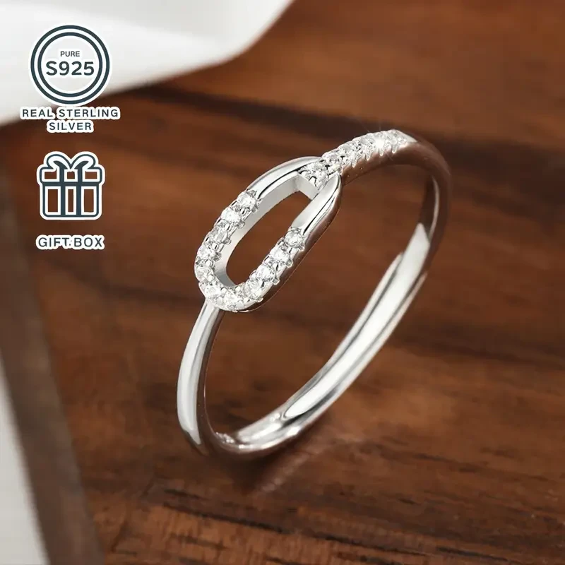 1pc S925 Silvery Ring – Minimalist and Fashionable Thin Loop Open Ring for Women, Adjustable Size, Suitable for Daily Wear