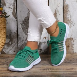 Casual Lace-up Mesh Sneakers Breathable Flying Woven Round Toe Walking Running Sports Shoes