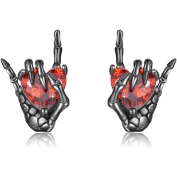 Retro Dark Series Ghost Hand Gesture Than Heart Diamond Stud Earrings