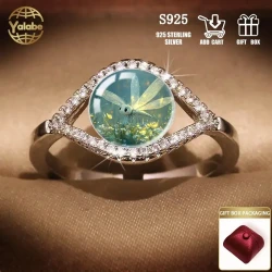 Yalabe Elegant 925 Sterling Silver Ring with Glass Firefly Design, Adjustable Open Band for Men and Women – Perfect for Daily Wear