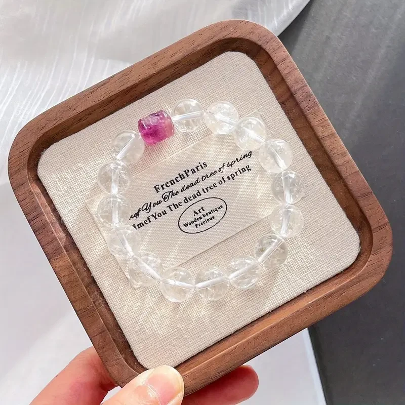 Natural White Crystal Quartz Reiki Bracelet – Geometric Pattern, Vintage Design, Clear Texture, Fashionable Accessory