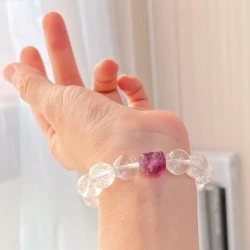 Natural White Crystal Quartz Reiki Bracelet – Geometric Pattern, Vintage Design, Clear Texture, Fashionable Accessory