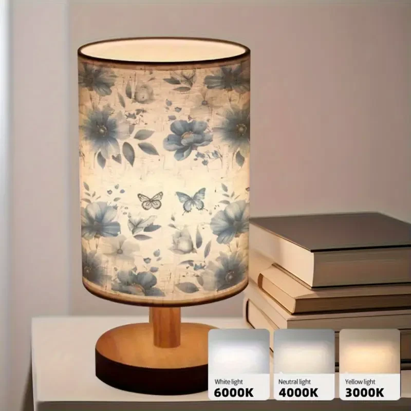 Floral Table Lamp with Wooden Base – Tri-Color Lighting, Adjustable Height & Elegant Modern Design for Bedroom, Living Room & Office