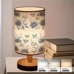 Floral Table Lamp with Wooden Base – Tri-Color Lighting, Adjustable Height & Elegant Modern Design for Bedroom, Living Room & Office