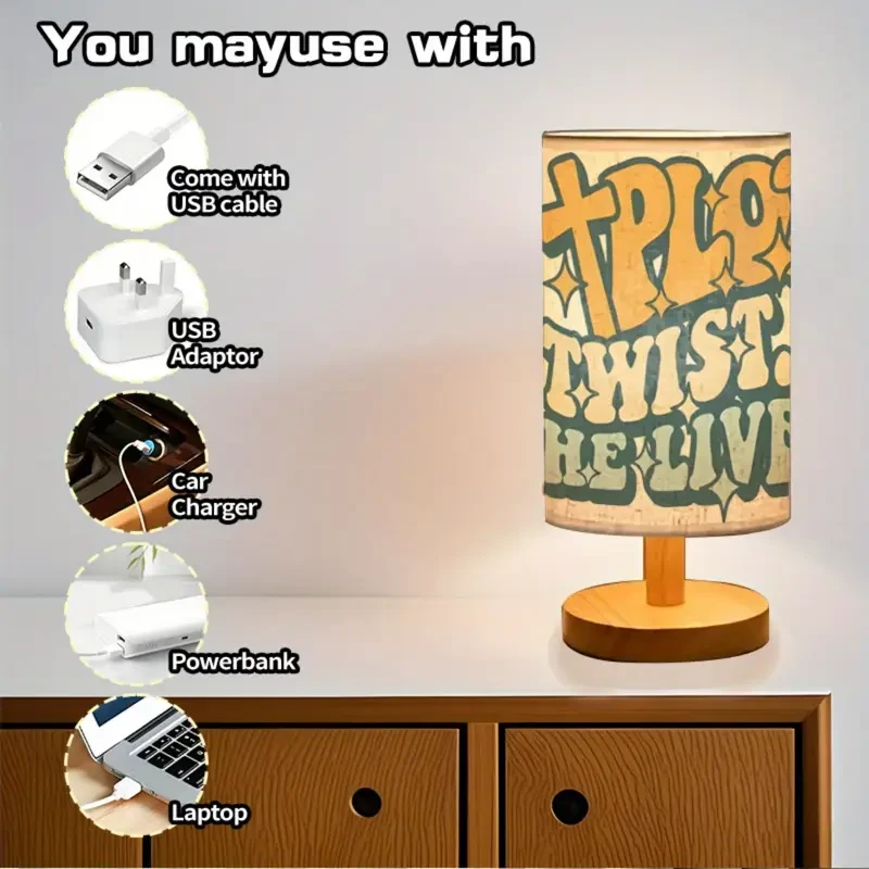 Modern USB-Powered Inspirational Table Lamp – “PLAN TURN HEAL” Design with Tri-Color Lighting for Bedroom & Living Room
