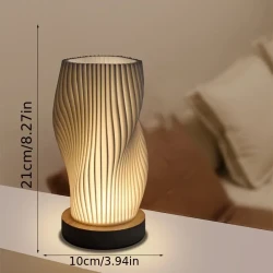 Modern LED Art Table Lamp with Wooden Base – USB Powered, Adjustable Brightness & Artistic 3D Printed Shade for Bedroom & Living Room Décor