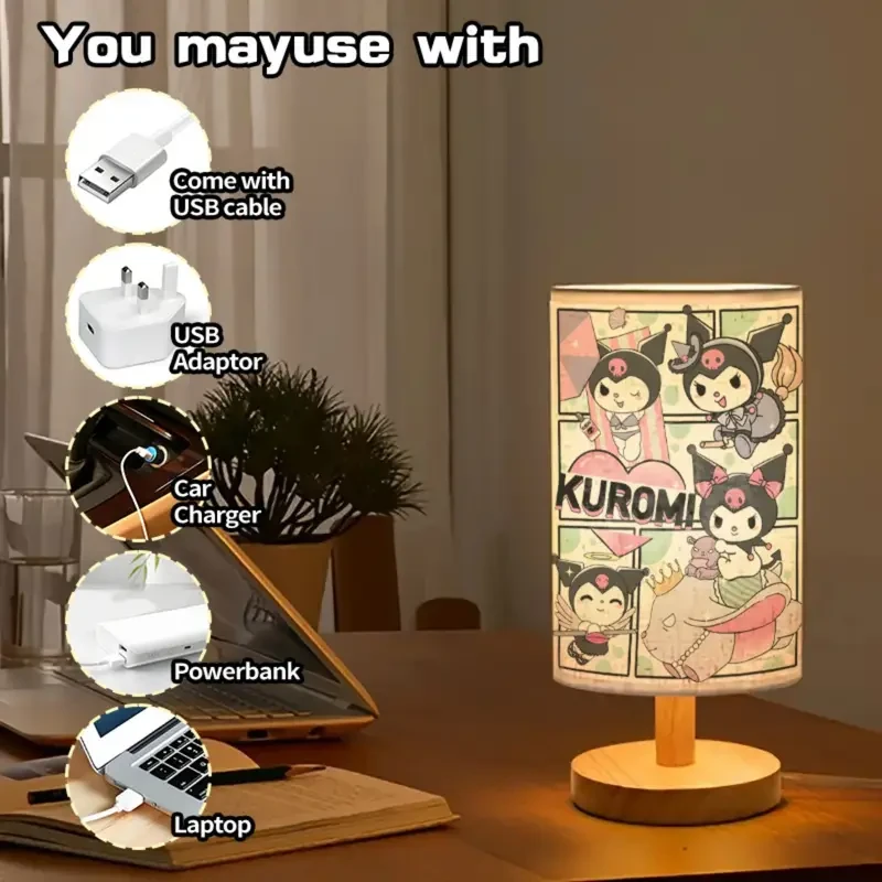 Melody Elegant Kuromi-Themed Table Lamp – Adjustable Tri-Color Lighting & Extendable Design for Bedroom & Living Room Charm