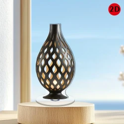 2D Flat Rotating Acrylic Table Lamp with Teardrop Base & Intricate Oval Pattern – Stylish Cordless Design for Ambient Lighting, Perfect for Home Décor, Holiday & Party Decoration