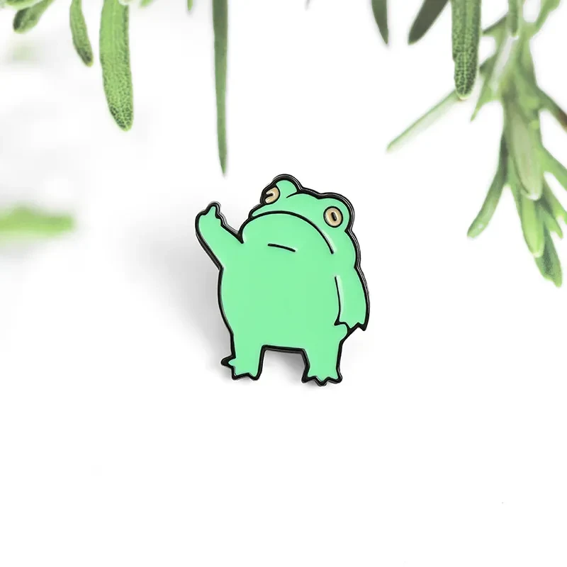 Cartoon Funny Creative Vertical Middle Finger Frog Alloy Brooch, Drip Paint Enamel Middle Finger Frog Brooch Accessories