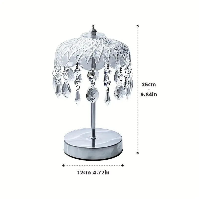 Elegant French Crystal Table Lamp - USB Powered, 3-Color Dimming, Geometric Design with Polished Metal Finish, Adjustable Brightness for Home Decor, Study, or Dining Accent Lighting, Retro Vibe, Durable and Stylish, Room Ambiance Enhancer | Geometric Patt
