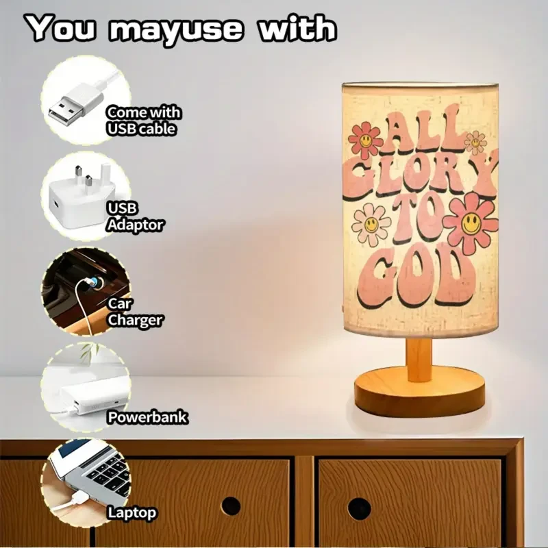 1pc "All Glory to God" Inspirational Table Lamp with Customizable Design - Modern Floral Pattern, Adjustable Tri-Color Lighting, USB Powered, Perfect for Bedroom or Living Room Decor