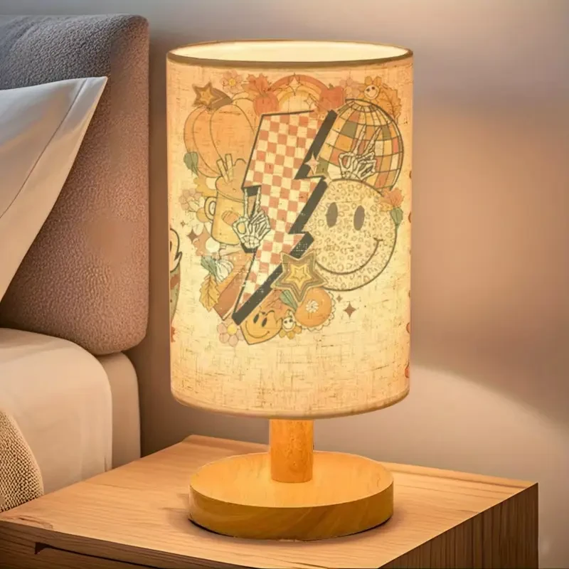 1pc Unique and Reliable Retro Smile Face Table Lamp with Wooden Base, Perfect for Bedroom or Living Room Decor, Mother’s Day Gift, Tri-Color Lighting Adjustable up to 274.32 cm Height