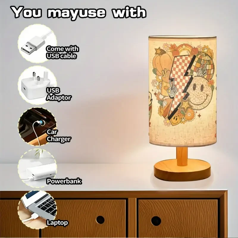 1pc Unique and Reliable Retro Smile Face Table Lamp with Wooden Base, Perfect for Bedroom or Living Room Decor, Mother’s Day Gift, Tri-Color Lighting Adjustable up to 274.32 cm Height