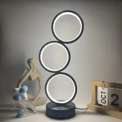1pc Modern Art Deco LED Ring Desk Lamp – Stylish & Minimalist Design with Triple Circular Light, Adjustable Brightness, USB Powered, Ideal for Bedroom, Living Room, or Office, Perfect for Home Decor