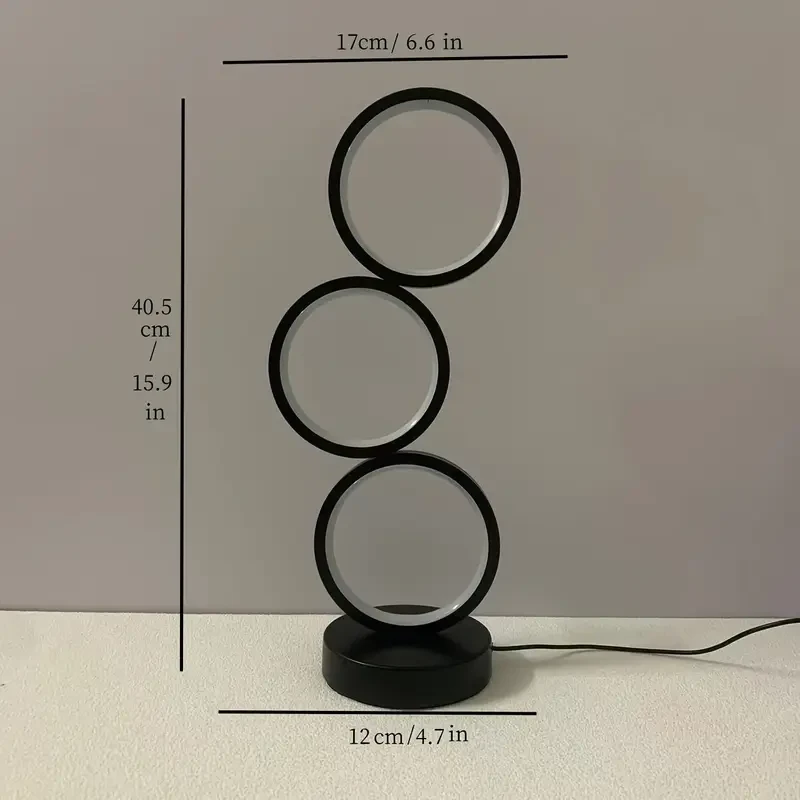 1pc Modern Art Deco LED Ring Desk Lamp – Stylish & Minimalist Design with Triple Circular Light, Adjustable Brightness, USB Powered, Ideal for Bedroom, Living Room, or Office, Perfect for Home Decor