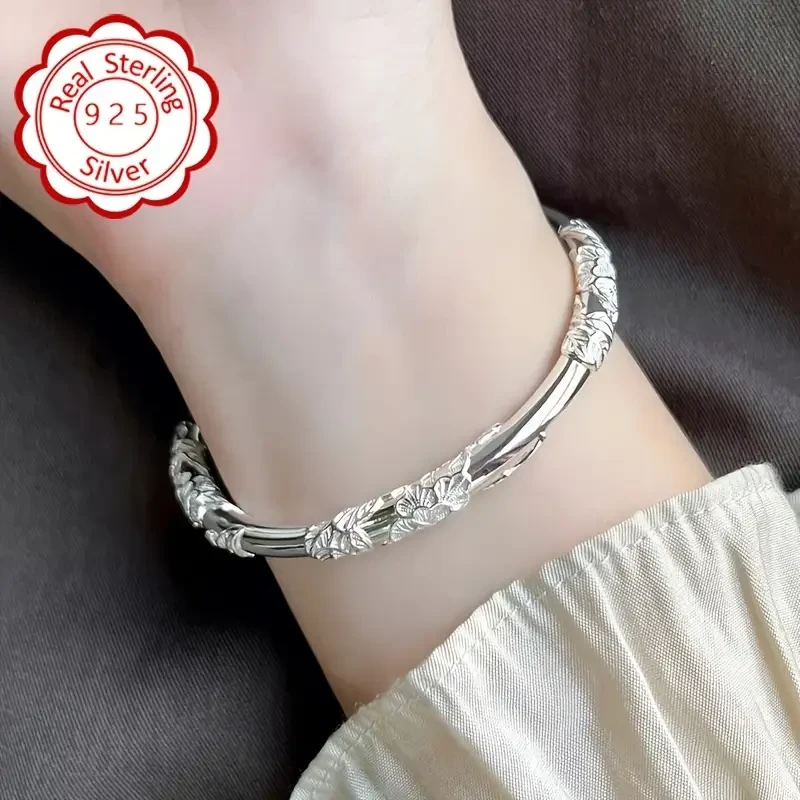 1Pcs Women Fashion Bracelet - Vintage Floral Elegant 925 Sterling Silver Bracelet, Perfect for Birthday, Christmas, New Year, and Valentine’s Day Gift Giving