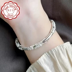 1Pcs Women Fashion Bracelet - Vintage Floral Elegant 925 Sterling Silver Bracelet, Perfect for Birthday, Christmas, New Year, and Valentine’s Day Gift Giving