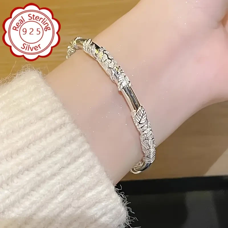 1Pcs Women Fashion Bracelet - Vintage Floral Elegant 925 Sterling Silver Bracelet, Perfect for Birthday, Christmas, New Year, and Valentine’s Day Gift Giving