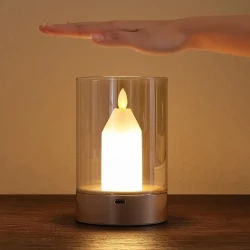 1pc Dimmable Flameless Glass Candle Lamp with Motion Sensor Control – Rechargeable Cordless Night Light for Bedroom, Restaurant, Cafe, Warm Light Table Lantern