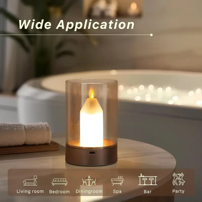 1pc Dimmable Flameless Glass Candle Lamp with Motion Sensor Control – Rechargeable Cordless Night Light for Bedroom, Restaurant, Cafe, Warm Light Table Lantern