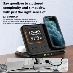 5-in-1 Clock Wireless Charging Station with Adjustable Night Light