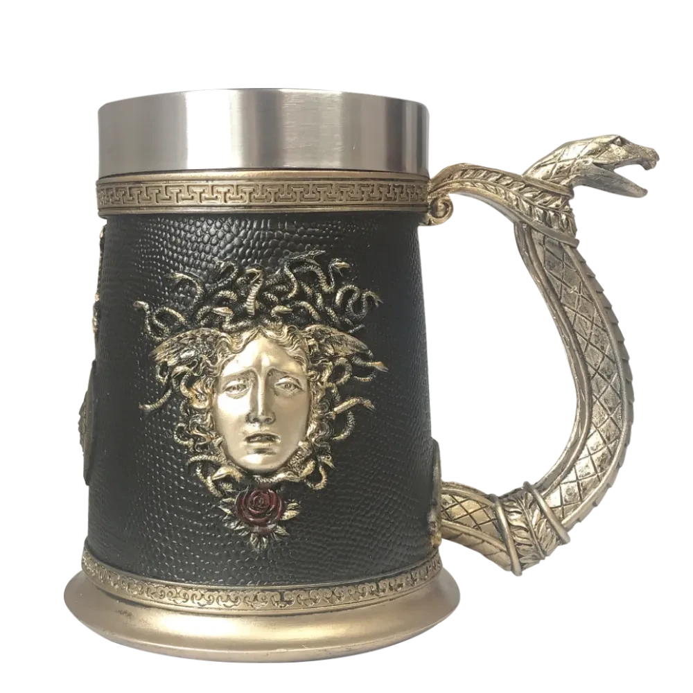 German Beer Mug Greek Myth Meidusa Mug Stainless Steel Beer Mug Medusa Snake Hair Beauty