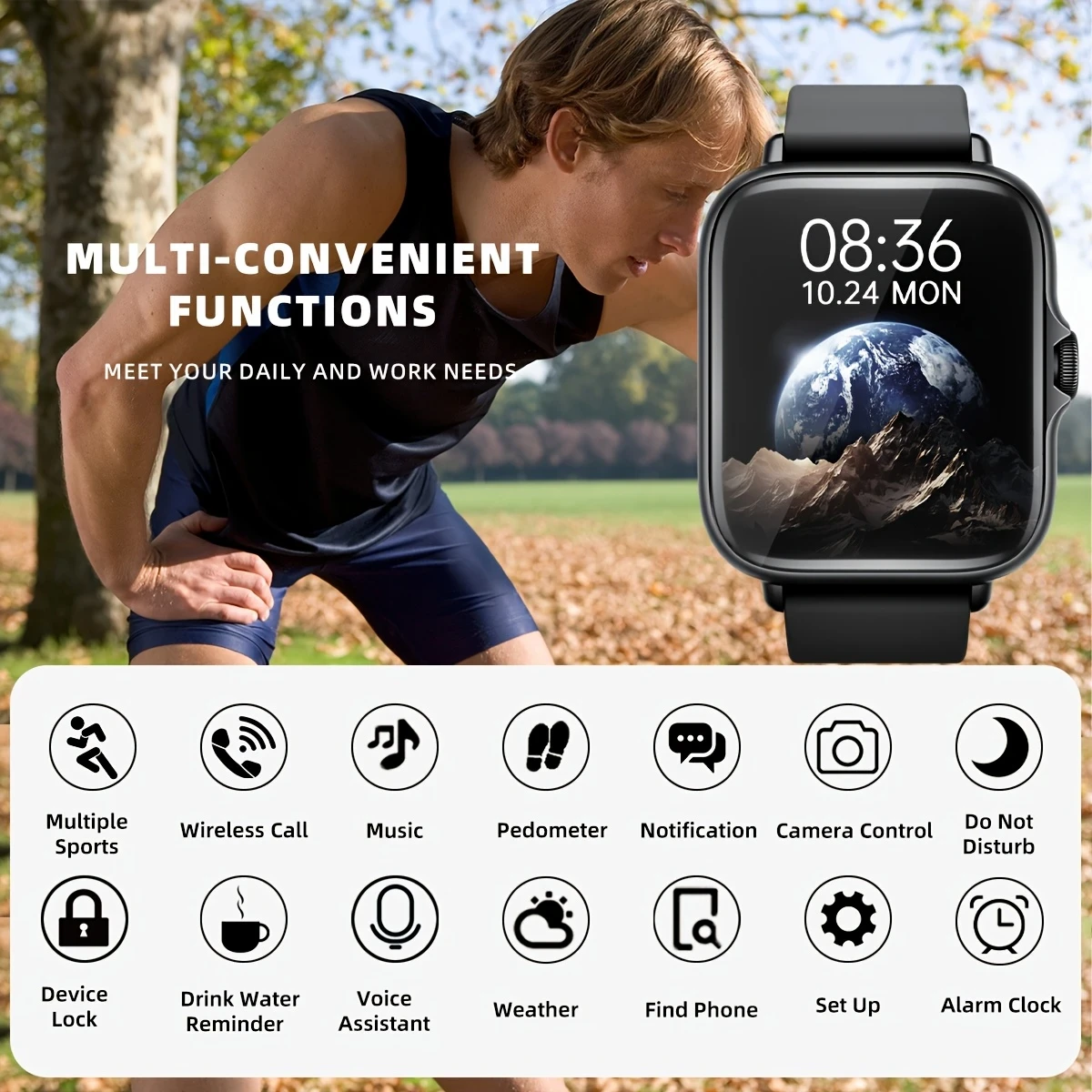[Full Touch Screen] Sports Smart Watch – 1.83'' Full Touch Screen Display, Sleep Monitoring, Pedometer, and Information Alerts, Compatible with iPhone and Android Phones, Ideal Gift for Men and Women