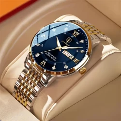 Men's Stylish Quartz Watch – Elegant Dual-Tone Stainless Steel Bracelet, Ultra-Thin Mirror, Mineral Reinforced Glass, Butterfly Buckle, Perfect for Casual & Formal Wear