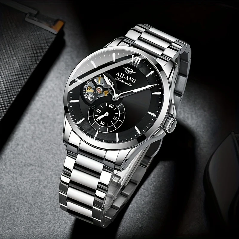 Elegant Automatic Chronograph Watch for Men – Stainless Steel Bracelet, Skeleton Dial, Self-Winding Mechanism, Perfect for Business and Casual Wear