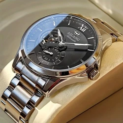Elegant Automatic Chronograph Watch for Men – Stainless Steel Bracelet, Skeleton Dial, Self-Winding Mechanism, Perfect for Business and Casual Wear