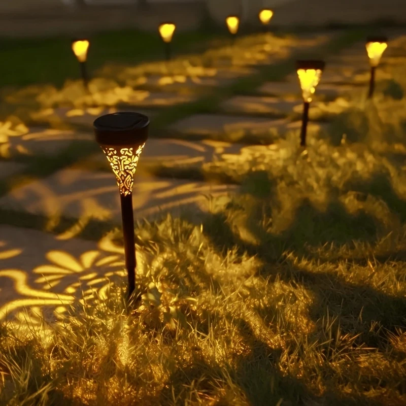 4pcs Outdoor Solar LED Ground Stake Lights – Adjustable Warm Yellow/RGB Gradient Light, Durable Plastic, Motion Sensor, Suitable for Patio, Deck, Walkway, and Garden Illumination