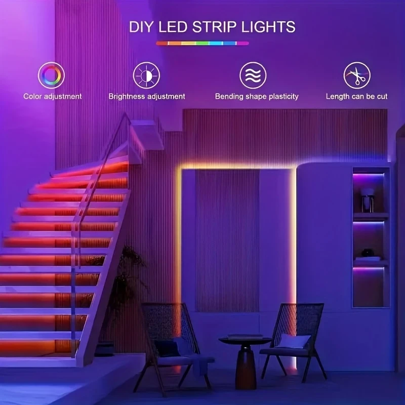 199.9/500.13 cm RGB Smart LED Strip – 5V-3535 Indoor/Outdoor Strip with 3-Key Remote Control, Battery Box (No Battery Included), Perfect for Bedroom, Living Room, Party Decoration, Ideal Gift